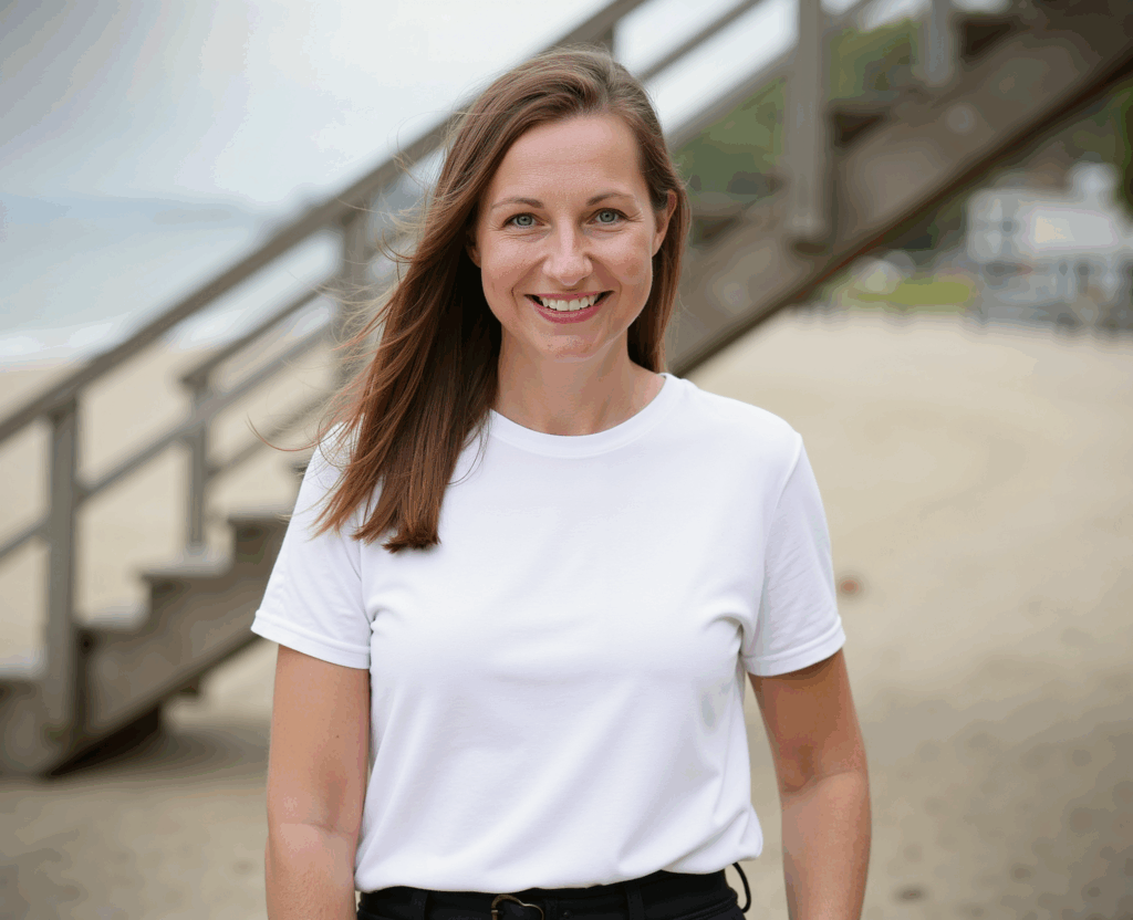 Profilbild von Gründungsberaterin Ricarda Kruse am Strand, hochsensibel selbstständig