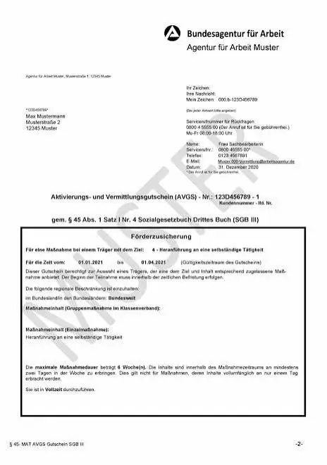 AVGS Gründungsberatung Muster